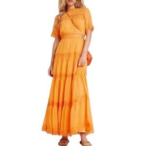 Ranna Gill Dress 2p Cipriana Tiered Lace Maxi Embroidered Boho 2 petite